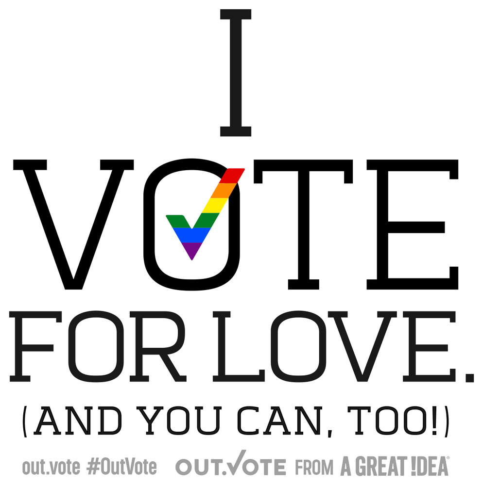 I vote for love. (And you can, too!) — a rainbow check in the word VOTE